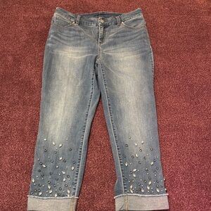 Chico's Blue Cropped Jeans with Embellishments